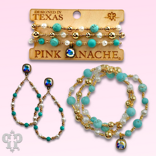 Turquoise and gold teardrop earring with Austrian crystal