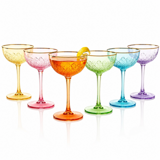 Colored Coupe Art Deco Glasses Set Of 6 12 Oz Classic Cocktail Glassware For Champagne Martini Manha