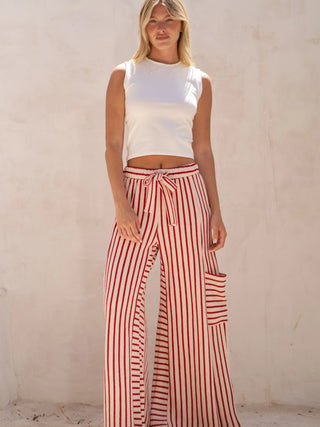 Cozy Chic Terry Stripe Pants - Red