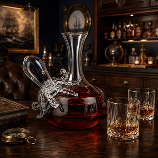 Octopus Tentacle Glass Decanter Handcrafted Decorative For Wine Or Whiskey Antique Bronze Finish Sta