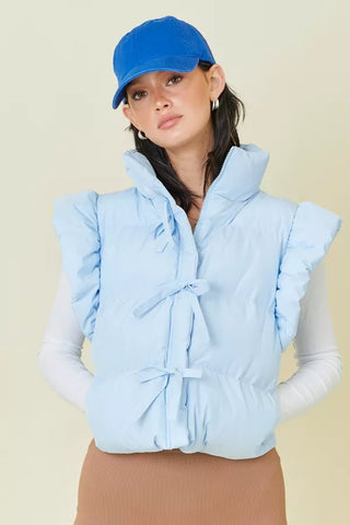 Baby Blue Ruffle Puffer Vest with Bows - Boutique Bella BellaPuffer Vest