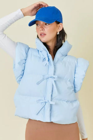 Baby Blue Ruffle Puffer Vest with Bows - Boutique Bella BellaPuffer Vest