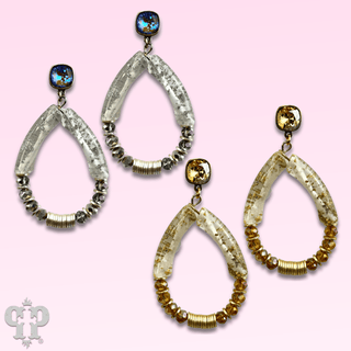 Bamboo tube and disc bead teardrop earring with Austrian crystal - Boutique Bella BellaEarrings
