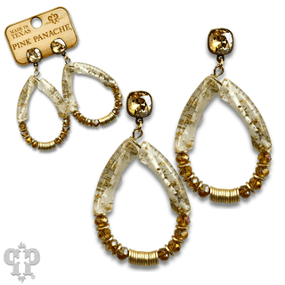 Bamboo tube and disc bead teardrop earring with Austrian crystal - Boutique Bella BellaEarrings
