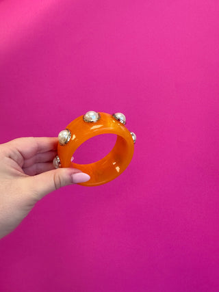 Bangle Bracelet - Orange with Pearl - Boutique Bella BellaBracelets