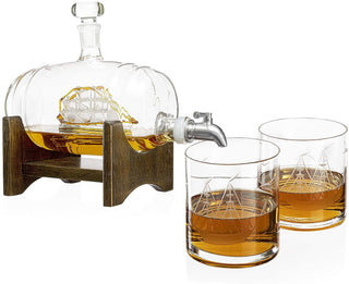 Whiskey Barrel Decanter With Ship Premium Barware Gift Elegant Drinkware Collection