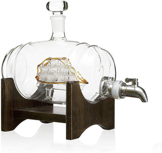 Whiskey Barrel Decanter With Ship Premium Barware Gift Elegant Drinkware Collection