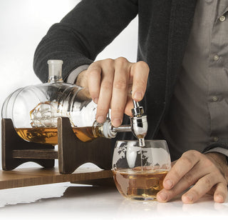 Whiskey Barrel Decanter With Ship Premium Barware Gift Elegant Drinkware Collection