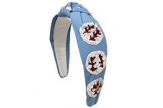Baseball Knot Headband - Sequin Columbia Blue - Boutique Bella BellaDistress