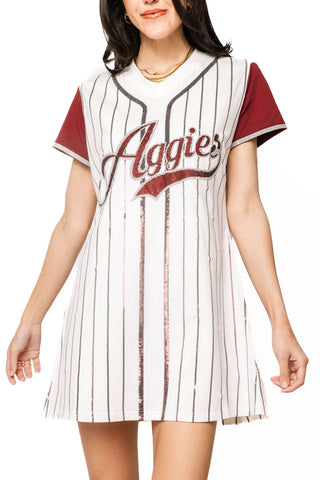 QOS Licensed Texas A&M Striped Baseball Color Sleeve Word Tee Dress