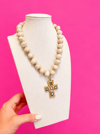 Bauble Bead Necklace - Bone - Green - Boutique Bella BellaNecklaces