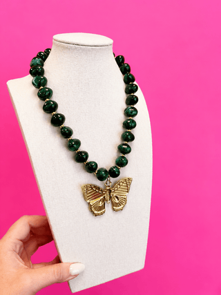 Bauble Bead Necklace - Green - Butterfly - Boutique Bella BellaNecklaces