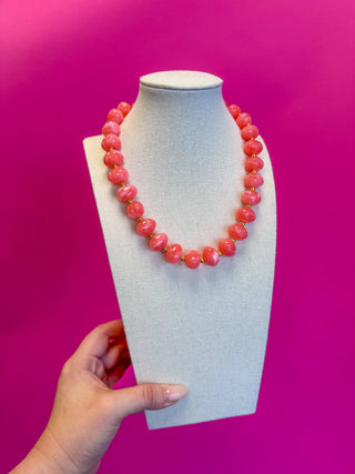 Bauble Bead with Gold Bead Necklace - Coral - Boutique Bella BellaNecklaces