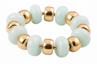 Bauble Bead with Gold Bead Stretch Bracelet - Mint - Boutique Bella BellaBracelets