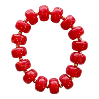 Bauble Bead with Gold Bead Stretch Bracelet -Red - Boutique Bella BellaBracelets