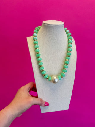 Bauble Bead with Pearl Necklace - Mint - Boutique Bella BellaNecklaces