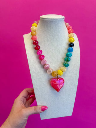 Bauble Beaded Heart Necklace - Hot Pink - Boutique Bella BellaNecklaces