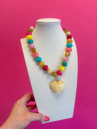 Bauble Beaded Heart Necklace - Ivory - Boutique Bella BellaNecklaces
