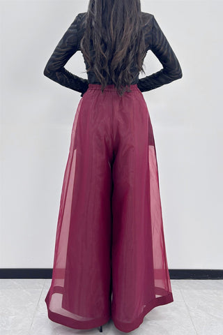 Organza Wide Leg Pants W/Embellished Pockets - Berry Purple