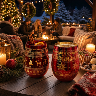 Crystal Christmas Tree Wine Water Glasses Set Of 2 Holiday Themed Red Gold Etched Winter Snow Wonder