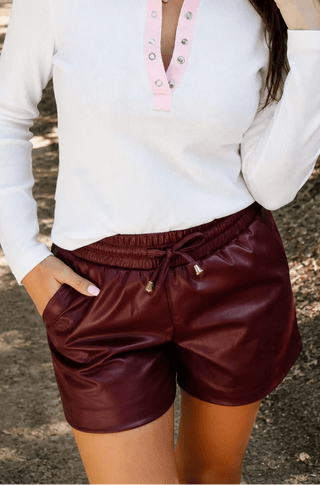 BC Burgundy Vegan Leather Shorts - Boutique Bella BellaBottoms