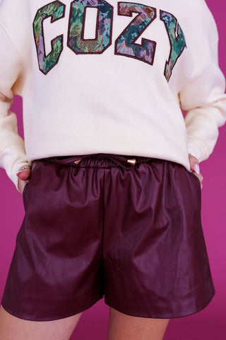 BC Burgundy Vegan Leather Shorts - Boutique Bella BellaBottoms