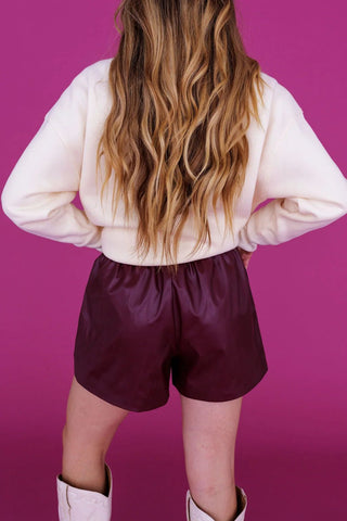 BC Burgundy Vegan Leather Shorts - Boutique Bella BellaBottoms