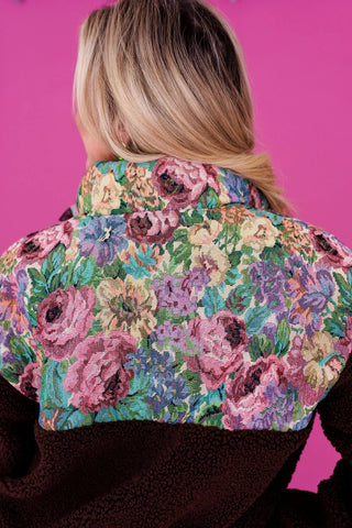 BC Dark Floral Jacquard Sherpa Jacket Brianna Cannon - Boutique Bella BellaOuterwear