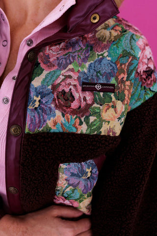 BC Dark Floral Jacquard Sherpa Jacket Brianna Cannon - Boutique Bella BellaOuterwear