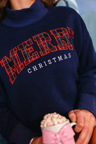 BC Merry Christmas Navy Mock Neck Sweatshirt PRE-ORDER - Boutique Bella BellaBrianna Cannon