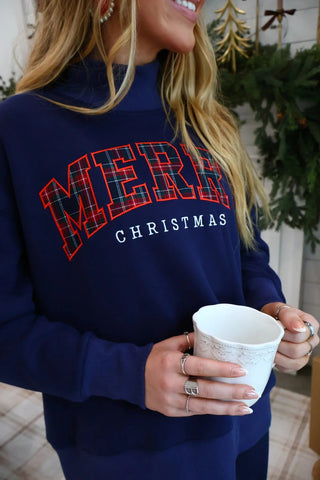 BC Merry Christmas Navy Mock Neck Sweatshirt PRE-ORDER - Boutique Bella BellaBrianna Cannon