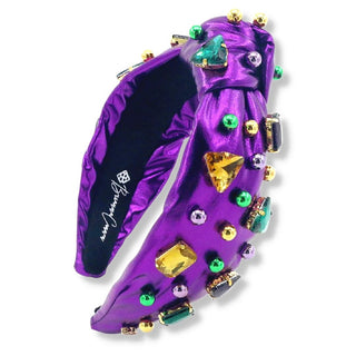 BC Purple Mardi Gras Headband With Gold Beads And Crystals - Boutique Bella BellaAccessories