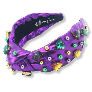 BC Purple Mardi Gras Headband With Gold Beads And Crystals - Boutique Bella BellaAccessories