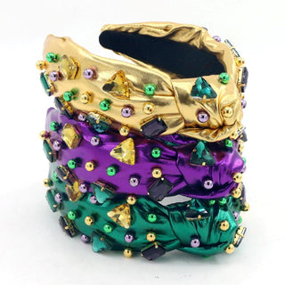 BC Purple Mardi Gras Headband With Gold Beads And Crystals - Boutique Bella BellaAccessories
