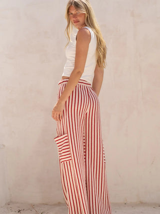 Cozy Chic Terry Stripe Pants - Red