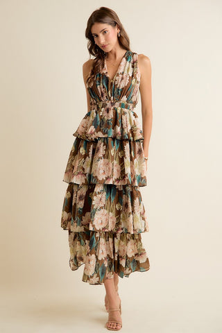 Mocha Bloom Textured Maxi