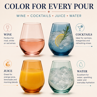 Colored Stemless Crystal Wine Glass Set Of 6 Gift For Her Him Wife Friend Large 16 Oz Glasses Unique