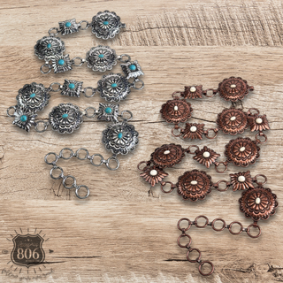 Western round and square concho link belt
