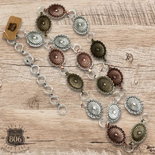 Western small oval three color concho belt