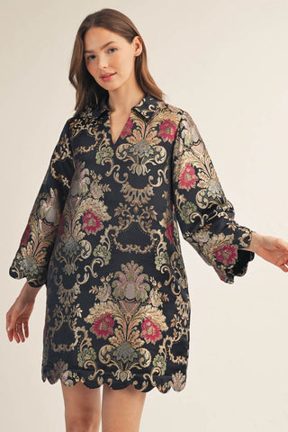 Gilded Grace Jacquard Dress