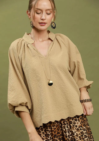 Beach Sand Scalloped Hem Top - Boutique Bella BellaTop
