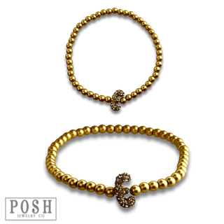 Bead bracelet with rhinestone inital - Boutique Bella BellaBracelets