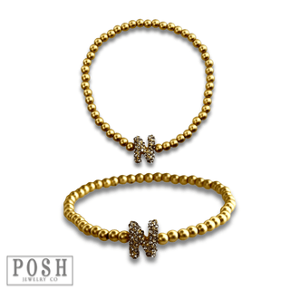 Bead bracelet with rhinestone inital - Boutique Bella BellaBracelets