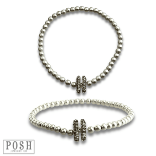 Bead bracelet with rhinestone inital - Boutique Bella BellaBracelets