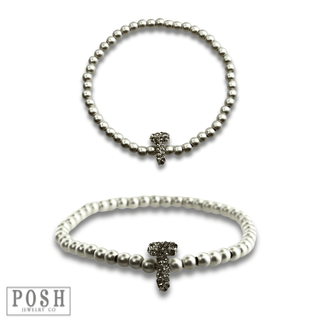Bead bracelet with rhinestone inital - Boutique Bella BellaBracelets