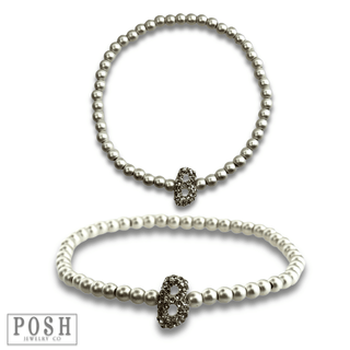 Bead bracelet with rhinestone inital - Boutique Bella BellaBracelets