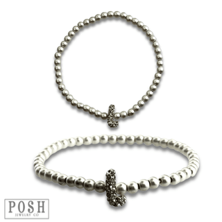 Bead bracelet with rhinestone inital - Boutique Bella BellaBracelets