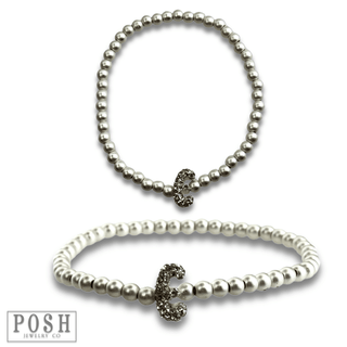 Bead bracelet with rhinestone inital - Boutique Bella BellaBracelets