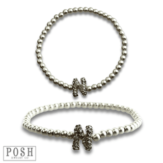 Bead bracelet with rhinestone inital - Boutique Bella BellaBracelets
