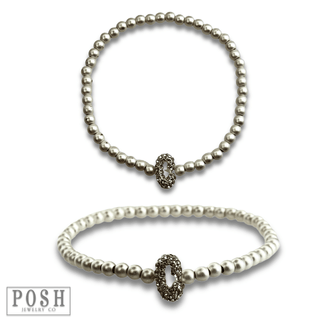Bead bracelet with rhinestone inital - Boutique Bella BellaBracelets